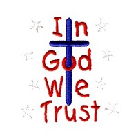 In God we trust with stars & cross lettering text writing free machine embroidery design download from npe needlepassion needle passion embroidery USA